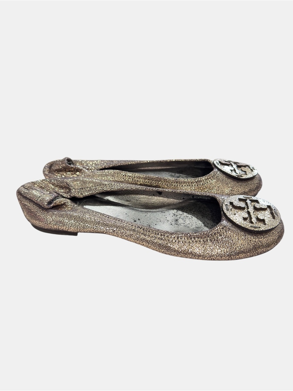Tory Burch Metallic Distressed Pewter Flats Size 10M - Picture 4 of 9